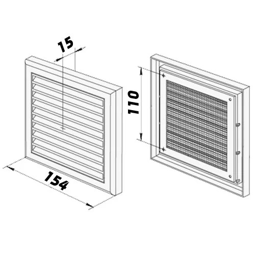 Műanyag rács 154x154mm rovarhálóval