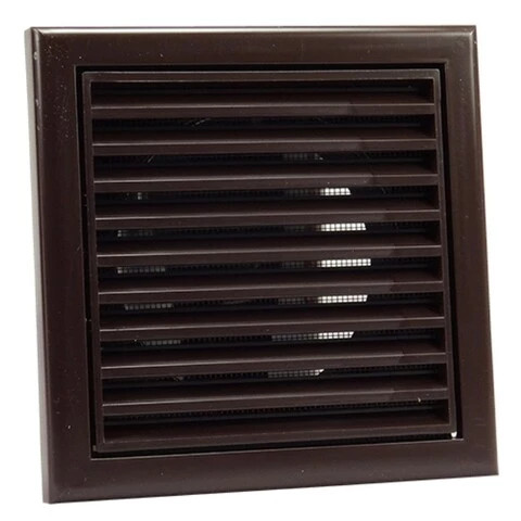 Műanyag rács 186x186mm/DN125 rovarhálóval és csőcsonkkal barna