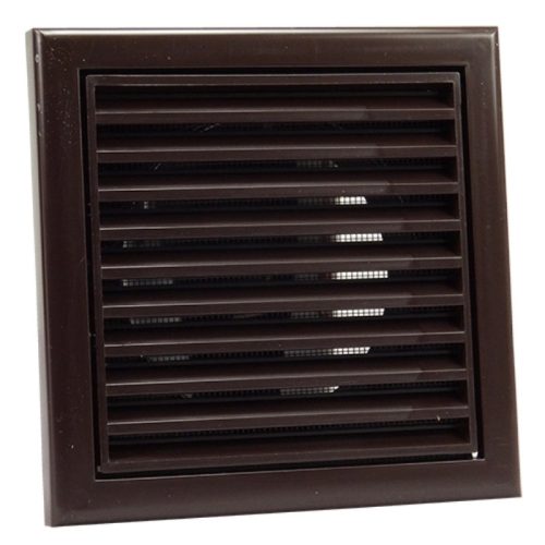 Műanyag rács 186x186mm/DN150 rovarhálóval és csőcsonkkal barna
